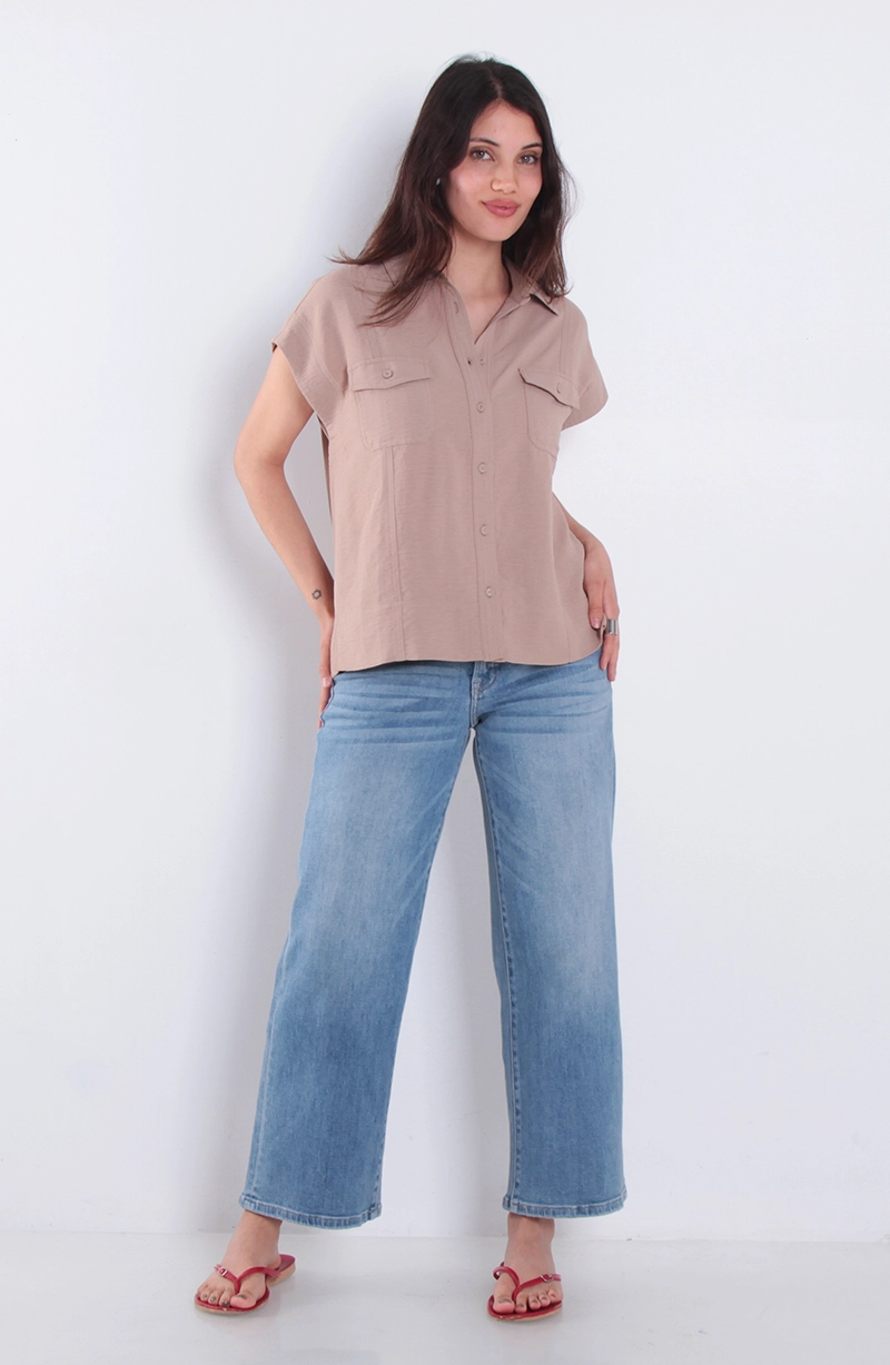 BLUSA MANGA CORTA ABOTONADA EN DELANTERO CON BOLSILLOS - 3
