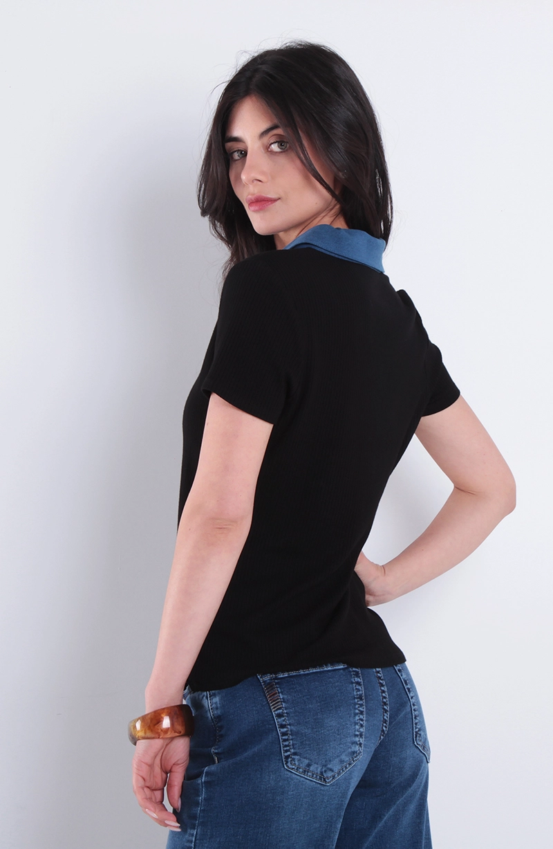 POLERA MANGA CORTE ESCOTE V CON CUELLO INDIGO - 4