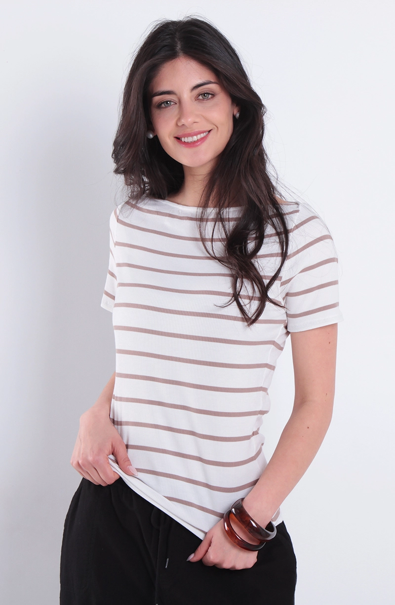 POLERA LISTADA  MANGA CORTA  ESCOTE BOTE - 1