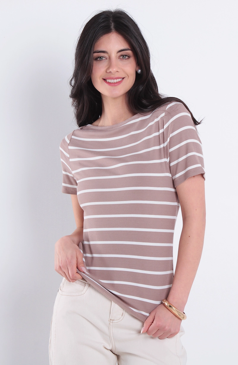 POLERA LISTADA  MANGA CORTA  ESCOTE BOTE - 1