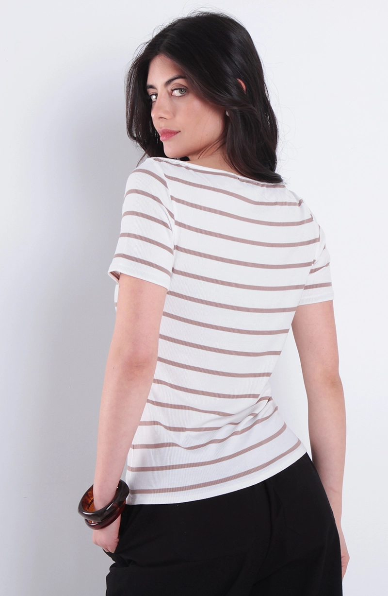 POLERA LISTADA  MANGA CORTA  ESCOTE BOTE - 4