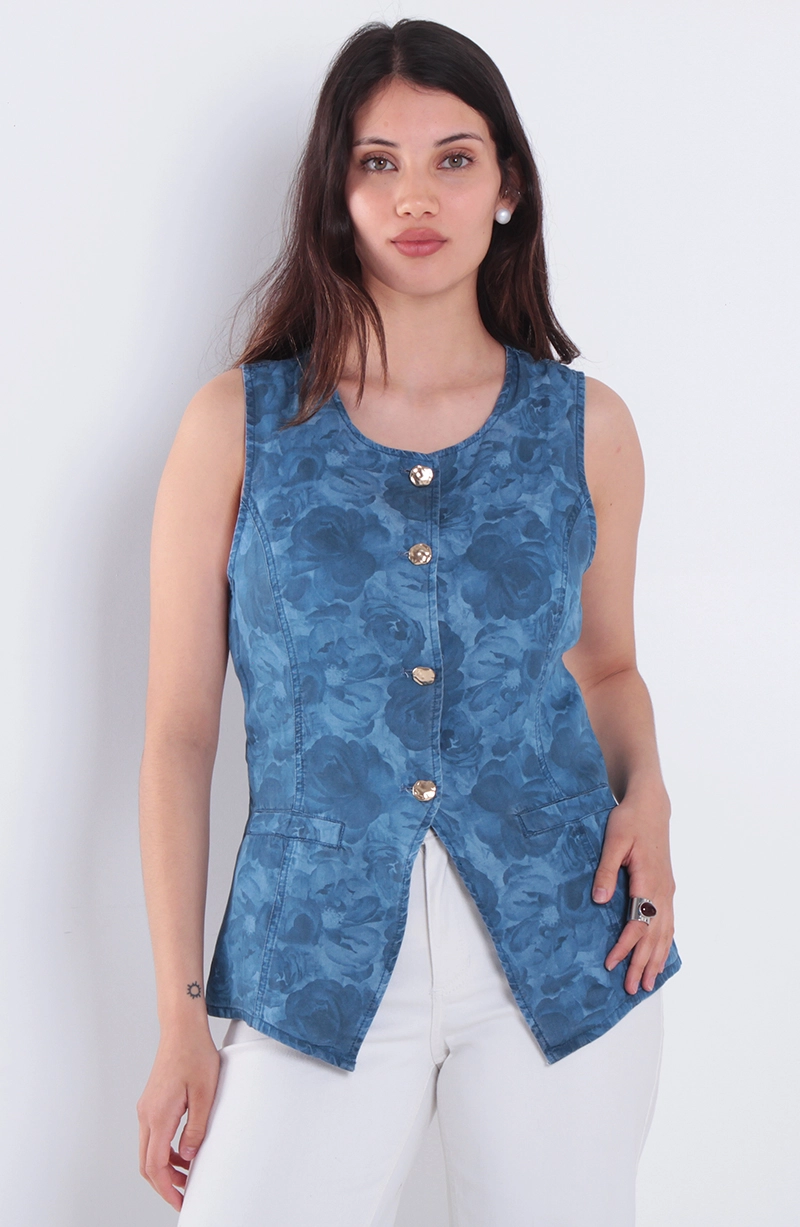 VEST LYOCELL ESTAMPADA SIN MANGA  ESCOTE REDONDO - 1