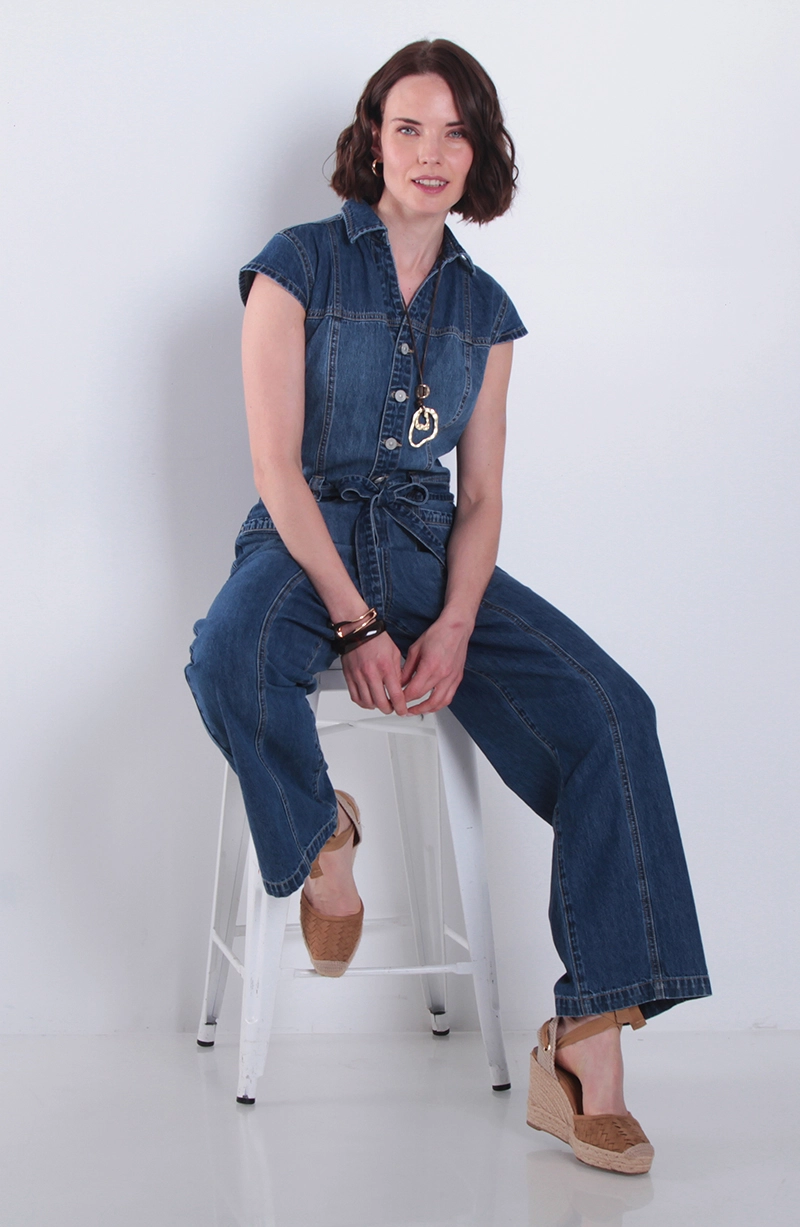 ENTERITO DENIM MANGA CORTA  CON LAZO EN CINTURA - 3