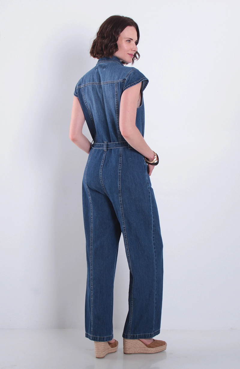 ENTERITO DENIM MANGA CORTA  CON LAZO EN CINTURA - 4