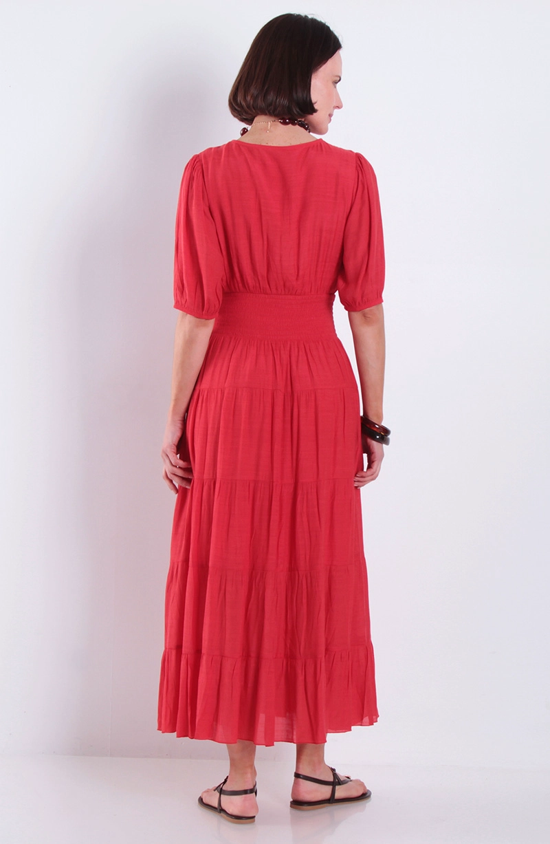 VESTIDO MANGA 3/4 ESCOTE V Y CINTURA ELASTICADA - 4