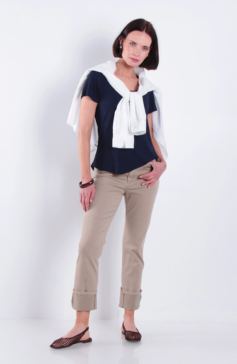 PANTALON RECTO ROLL UP TIRO ALTO PRETINA BASICA 1 BOTON - 3