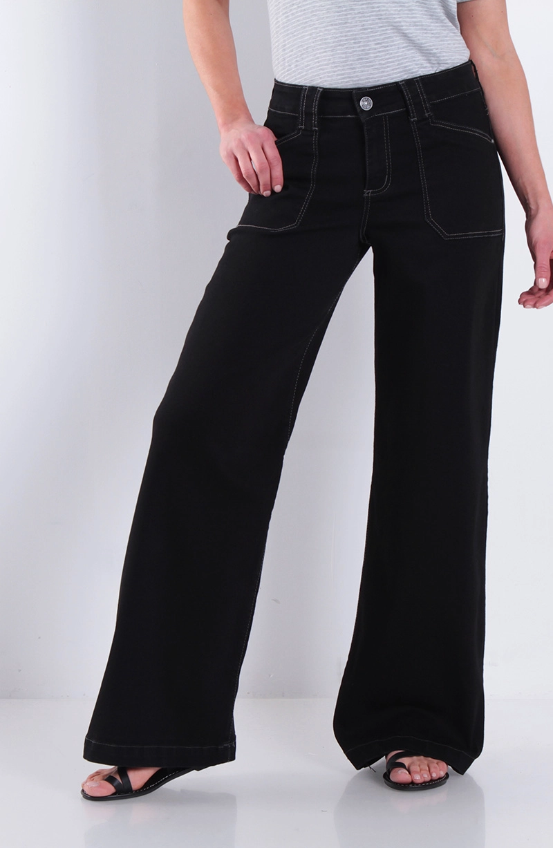 JEANS MUJER  WIDE CARGO TIRO MEDIO PRETINA BASICA UN BOTON - 1