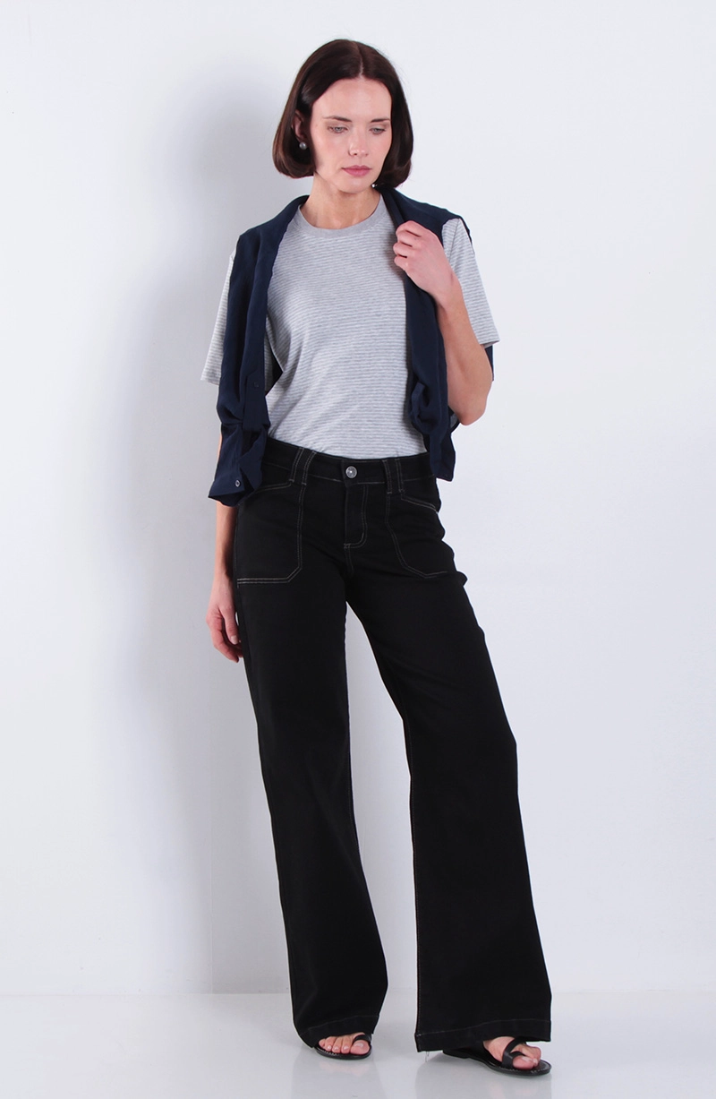 JEANS MUJER  WIDE CARGO TIRO MEDIO PRETINA BASICA UN BOTON - 3