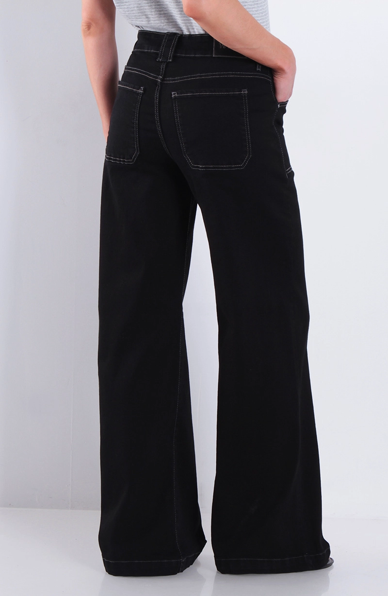 JEANS MUJER  WIDE CARGO TIRO MEDIO PRETINA BASICA UN BOTON - 4