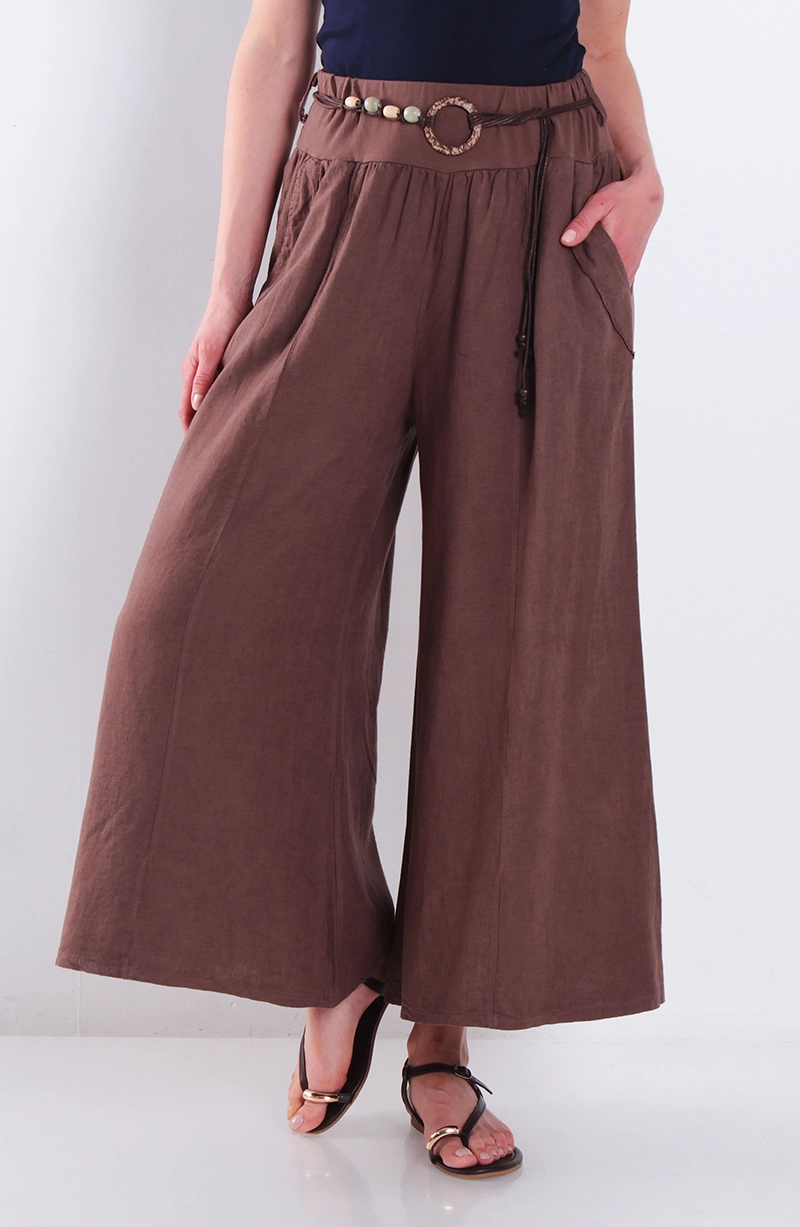 PANTALON LINO WIDE LEG TIRO ALTO PRETINA ALTA ELASTICADA - 1