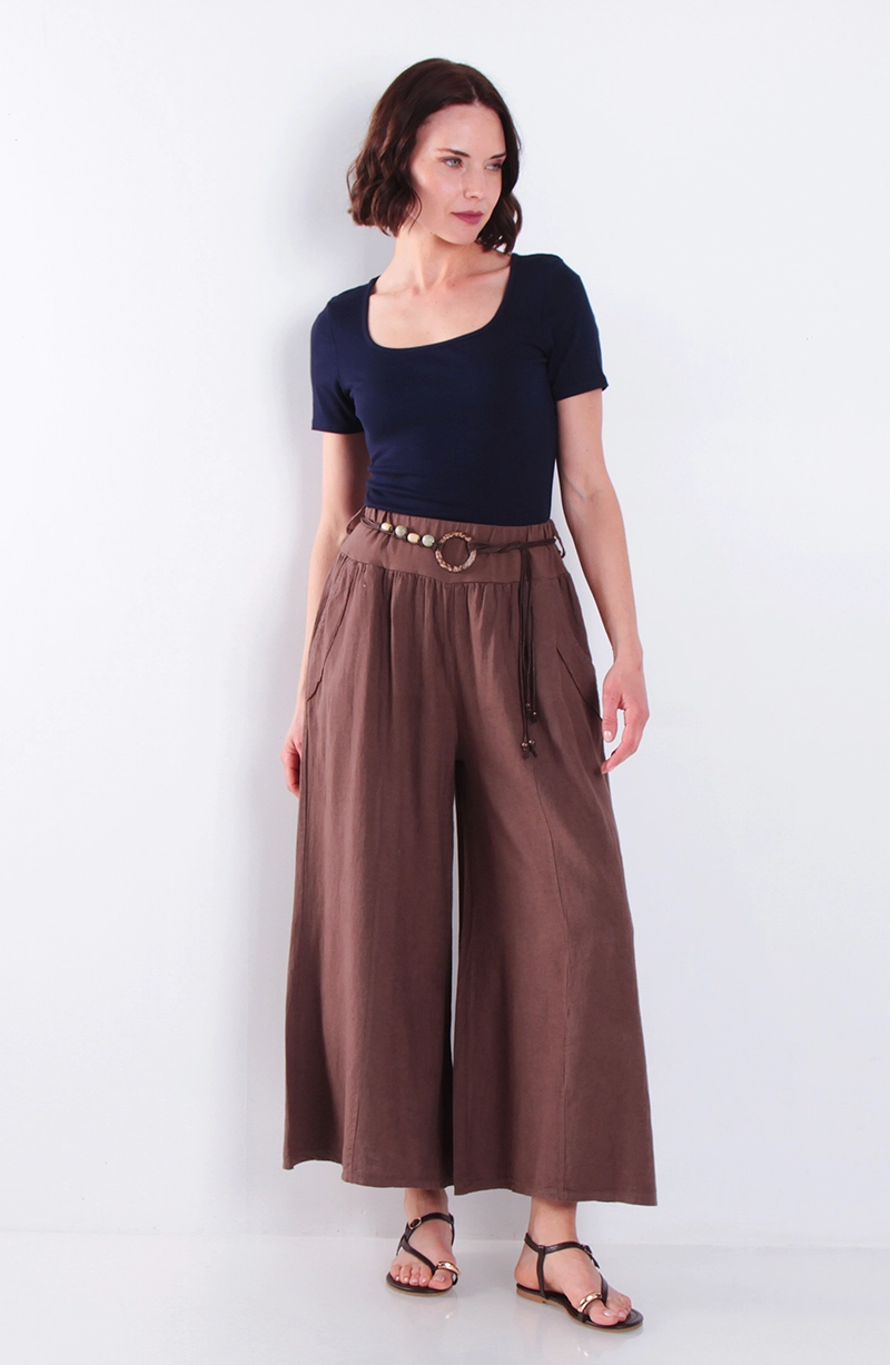 PANTALON LINO WIDE LEG TIRO ALTO PRETINA ALTA ELASTICADA - 3
