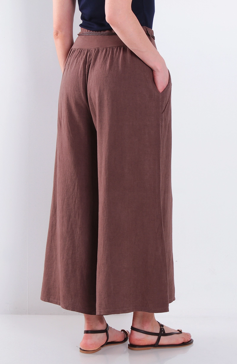 PANTALON LINO WIDE LEG TIRO ALTO PRETINA ALTA ELASTICADA - 4