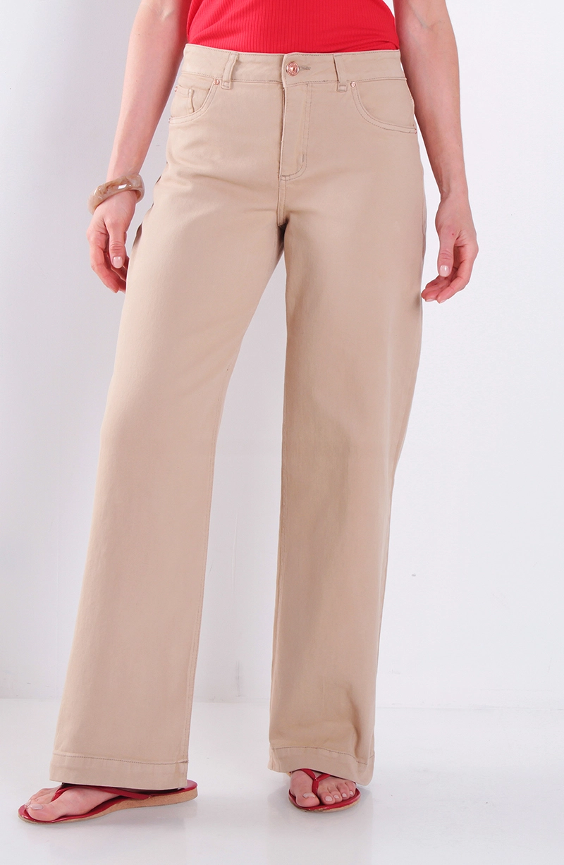 JEANS MUJER WIDE LEG TIRO ALTO  PRETINA BASICA 1 BOTON - 1