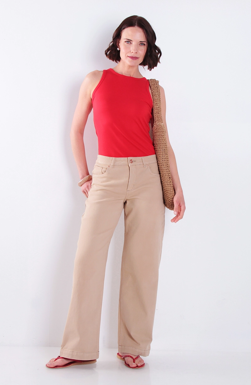 JEANS MUJER WIDE LEG TIRO ALTO  PRETINA BASICA 1 BOTON - 3