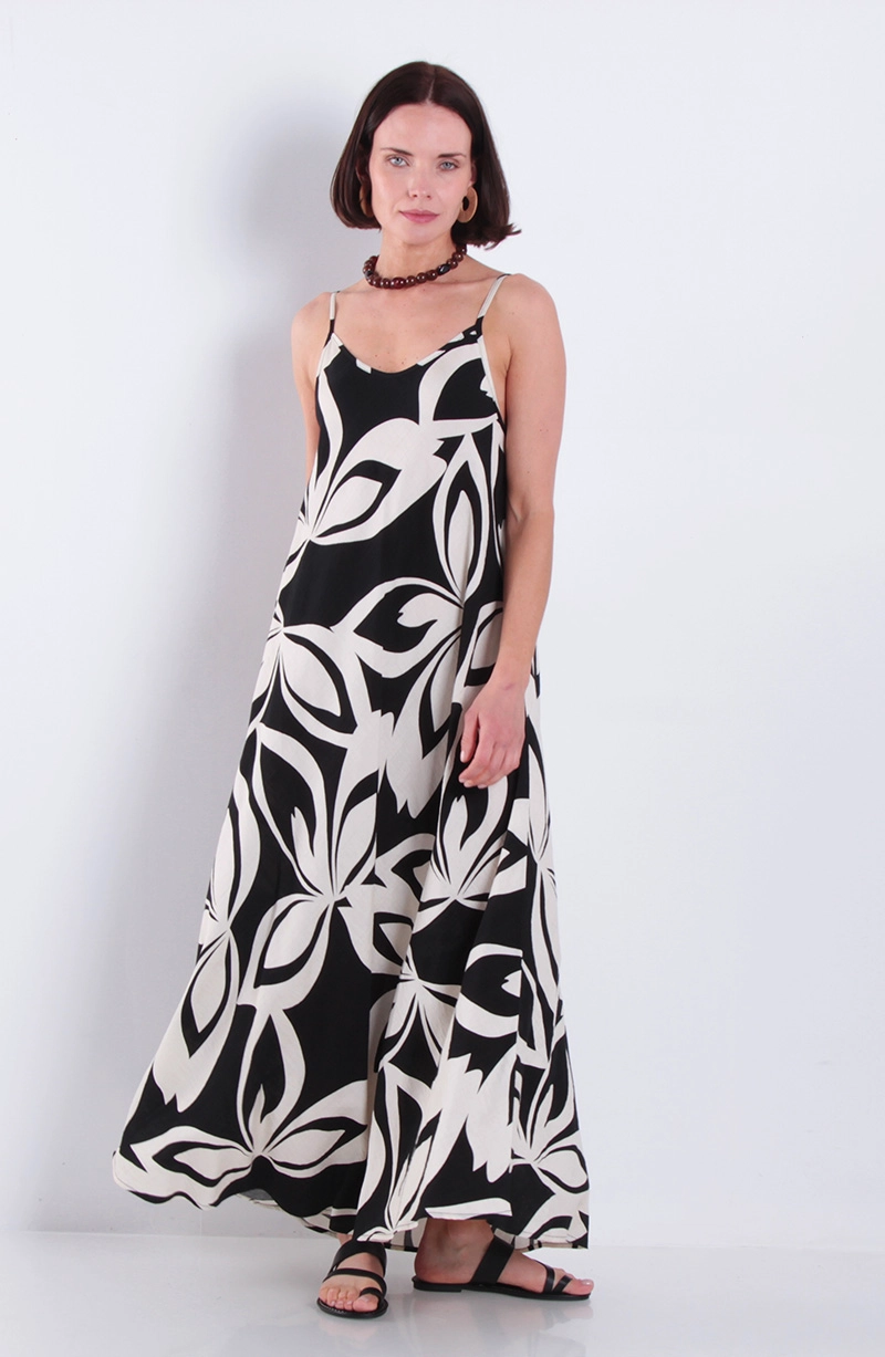 VESTIDO ESTAMPADO SIN MANGA ESCOTE V - 1
