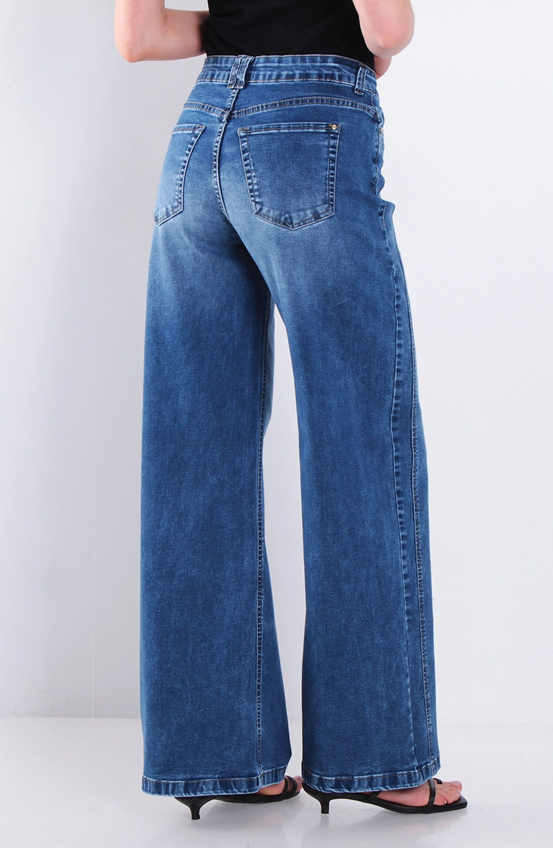 JEANS MUJER WIDE LEG TIRO ALTO PRETINA BASICA 1 BOTON - 4