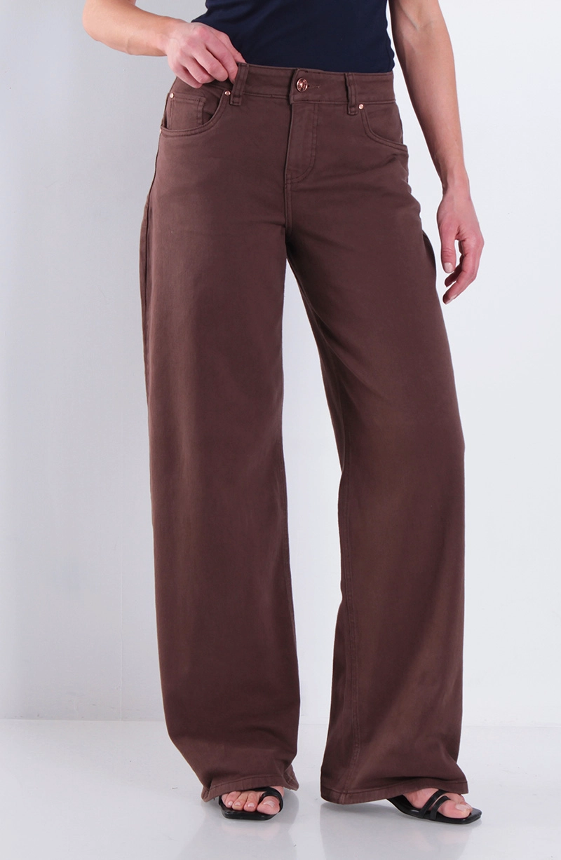 JEANS MUJER WIDE LEG TIRO ALTO  PRETINA BASICA 1 BOTON - 1