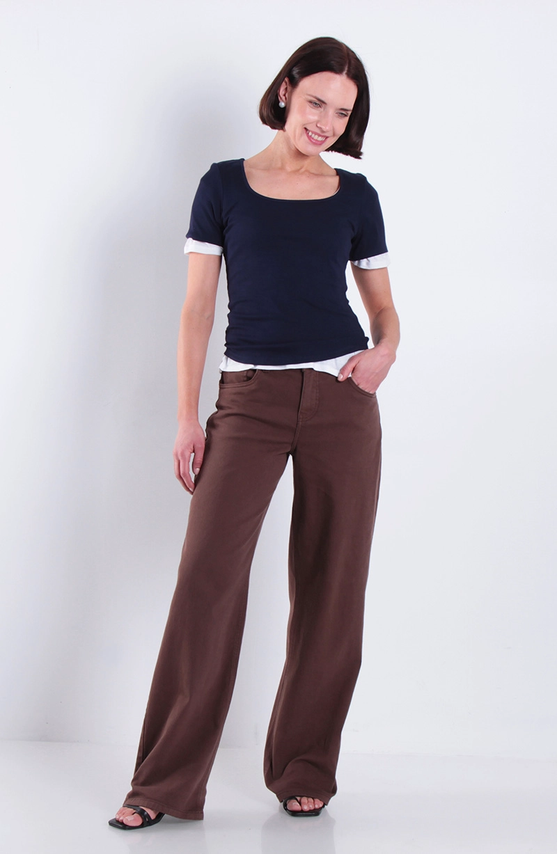 JEANS MUJER WIDE LEG TIRO ALTO  PRETINA BASICA 1 BOTON - 3
