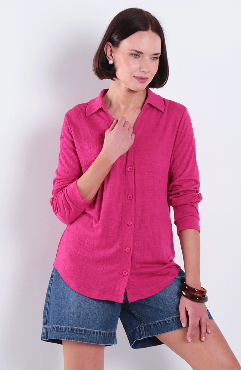BLUSA MANGA LARGA ABOTONADA EN DELANTERO ESCOTE V - 1