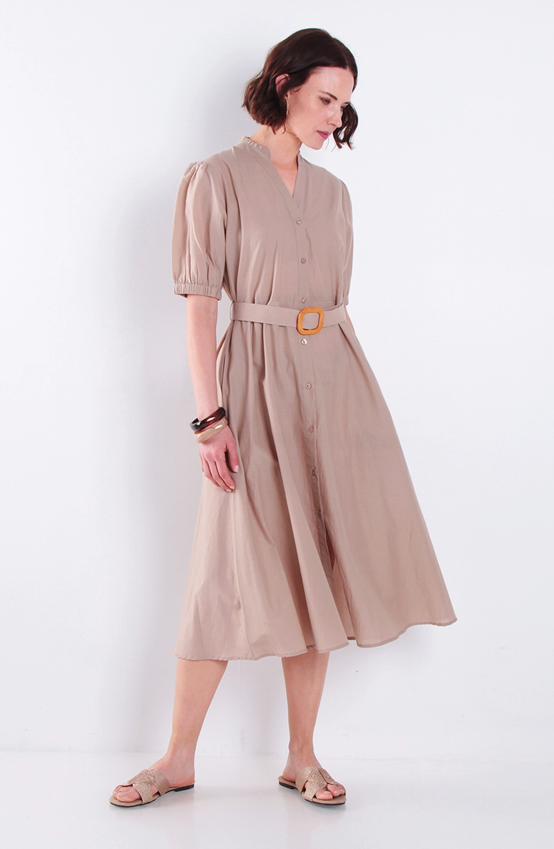 VESTIDO MANGA CORTA ABOTANDO CON CINTURON ESCOTE V - 1