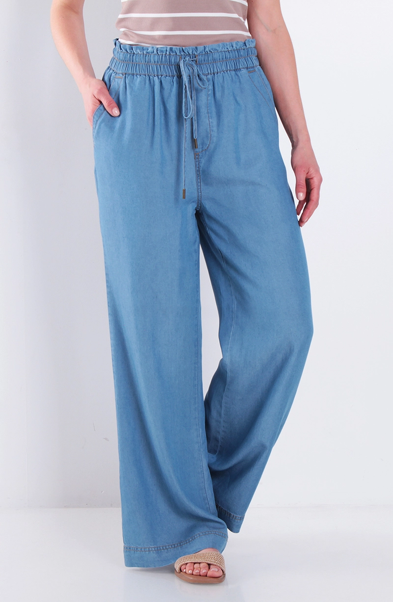 PANTALON LYOCELL WIDE LEG TIRO ALTO PRETINA MEDIA ELASTICADA - 1
