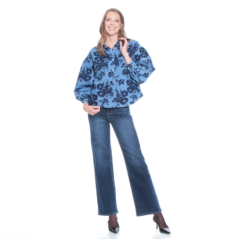 BLUSA MANGA LARGA DENIM ESTAMPADO ABOTONADA EN DELANTERO - 3
