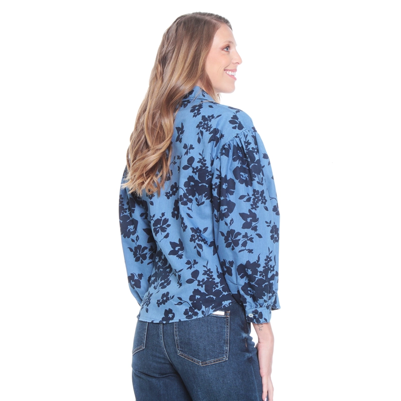 BLUSA MANGA LARGA DENIM ESTAMPADO ABOTONADA EN DELANTERO - 4