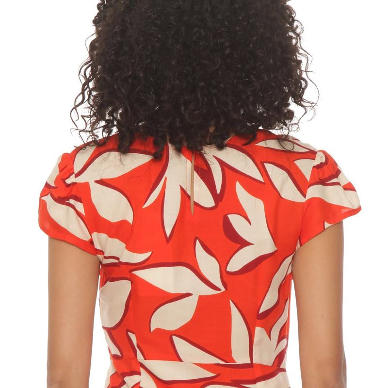 VESTIDO MANGA CORTA ESTAMAPADA ESCOTE V CONCORTE EN CINTURA - 3