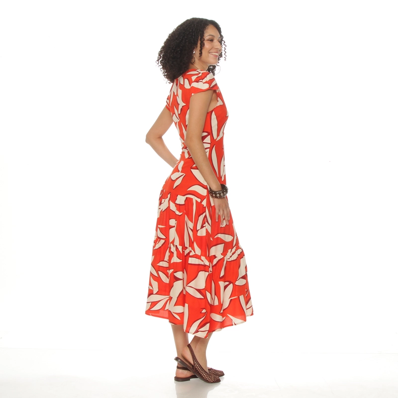 VESTIDO MANGA CORTA ESTAMAPADA ESCOTE V CONCORTE EN CINTURA - 4