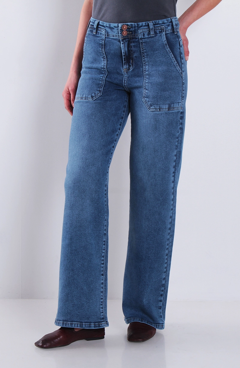 JEANS MUJER CARGO RECTO TIRO ALTO PRETINA MEDIA DOS BOTONES - 1