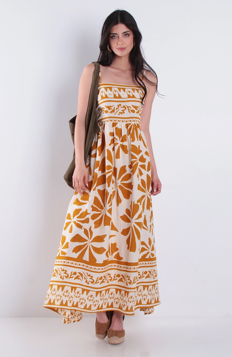 VESTIDO ESTAMPADO SIN MANGA ESCOTE RECTO - 1