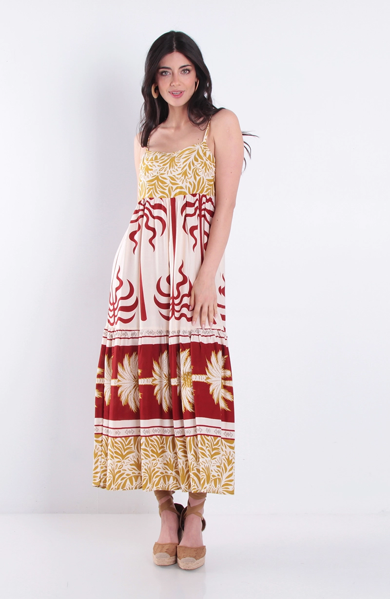 VESTIDO ESTAMPADO SIN MANGA ESCOTE RECTO - 1