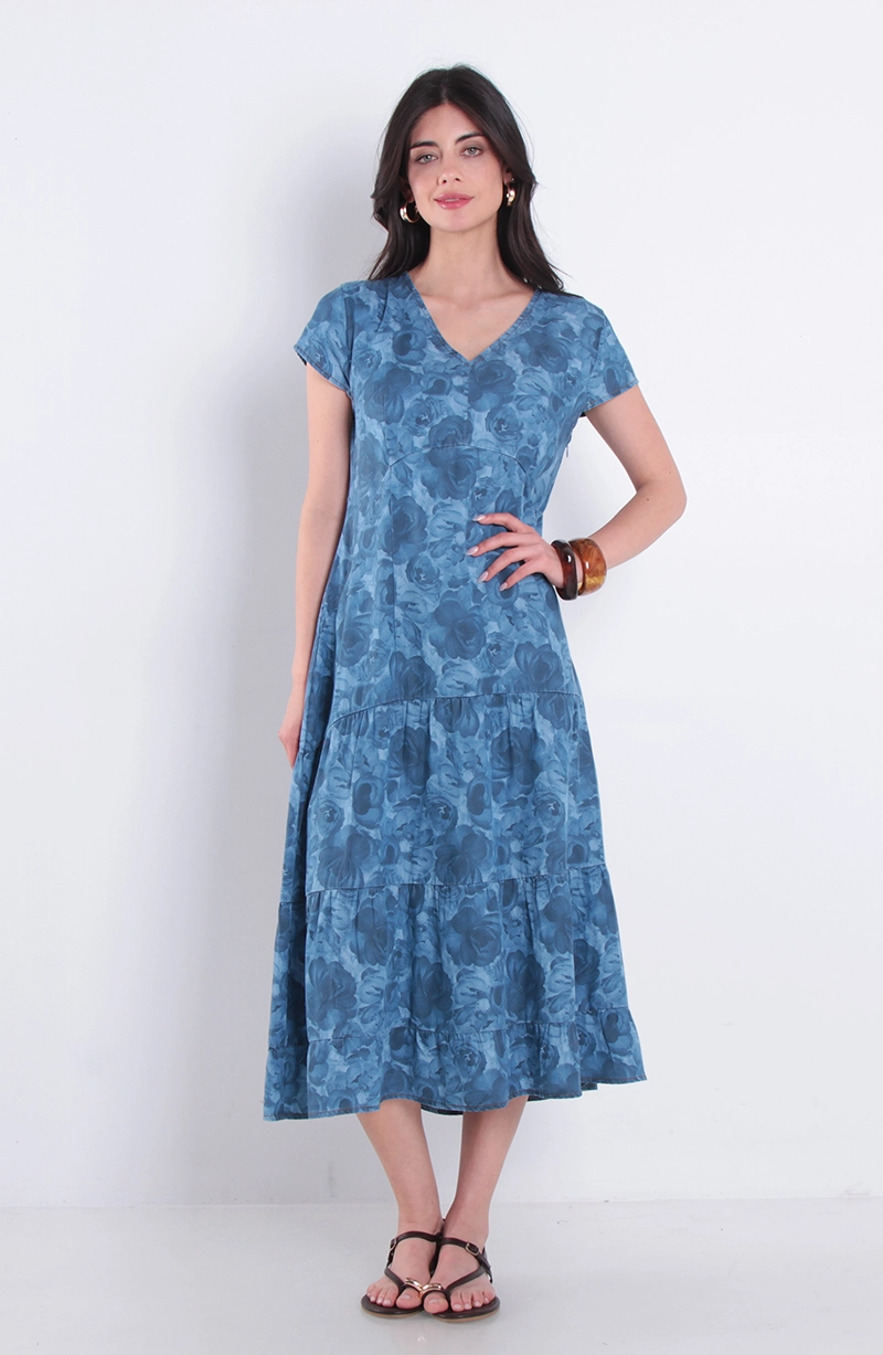 VESTIDO MANGA CORTA LYOCELL ESTAMPADO ESCOTE V - 1