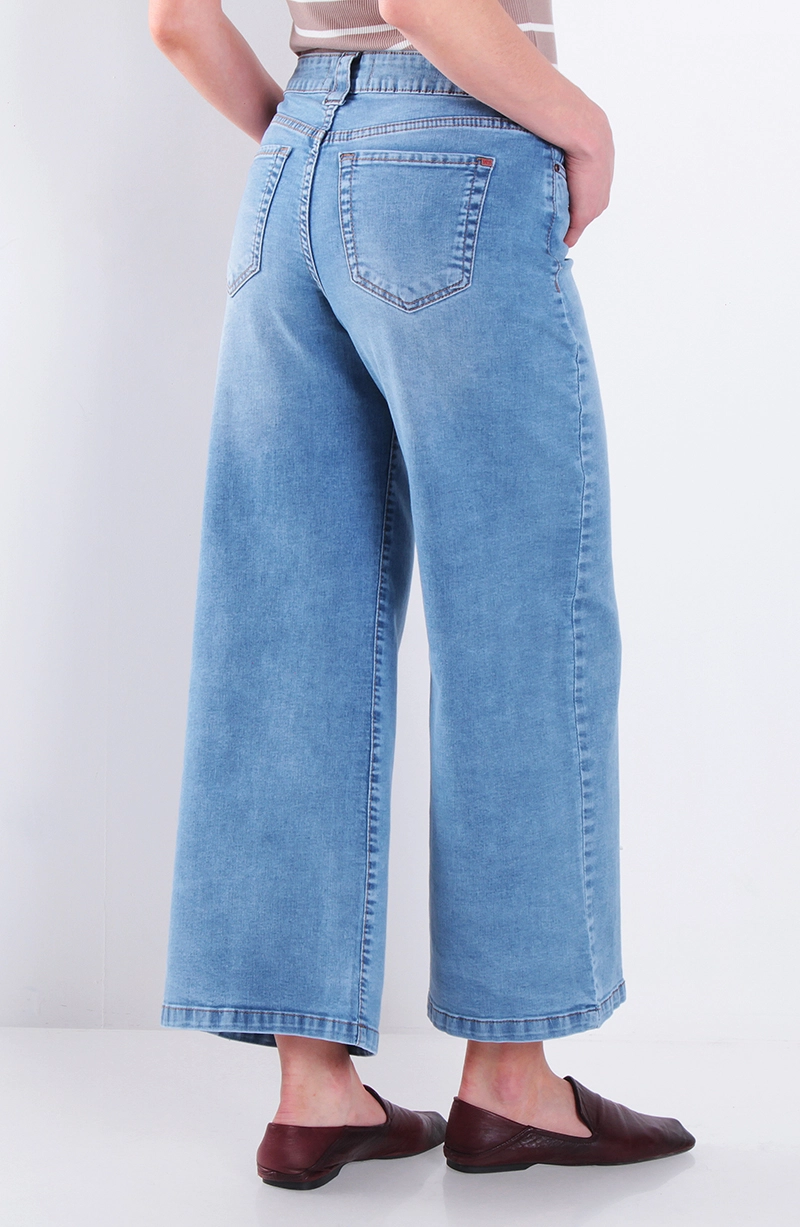 JEANS MUJER CROPED WIDE LEG TIRO ALTO PRETINA BASICA BOTON - 4