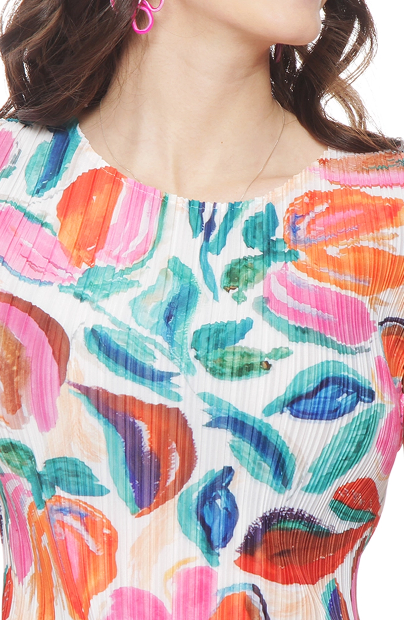BLUSA SIN MANGA ESTAMPADA PLISADA ESCOTE REDONDO - 2