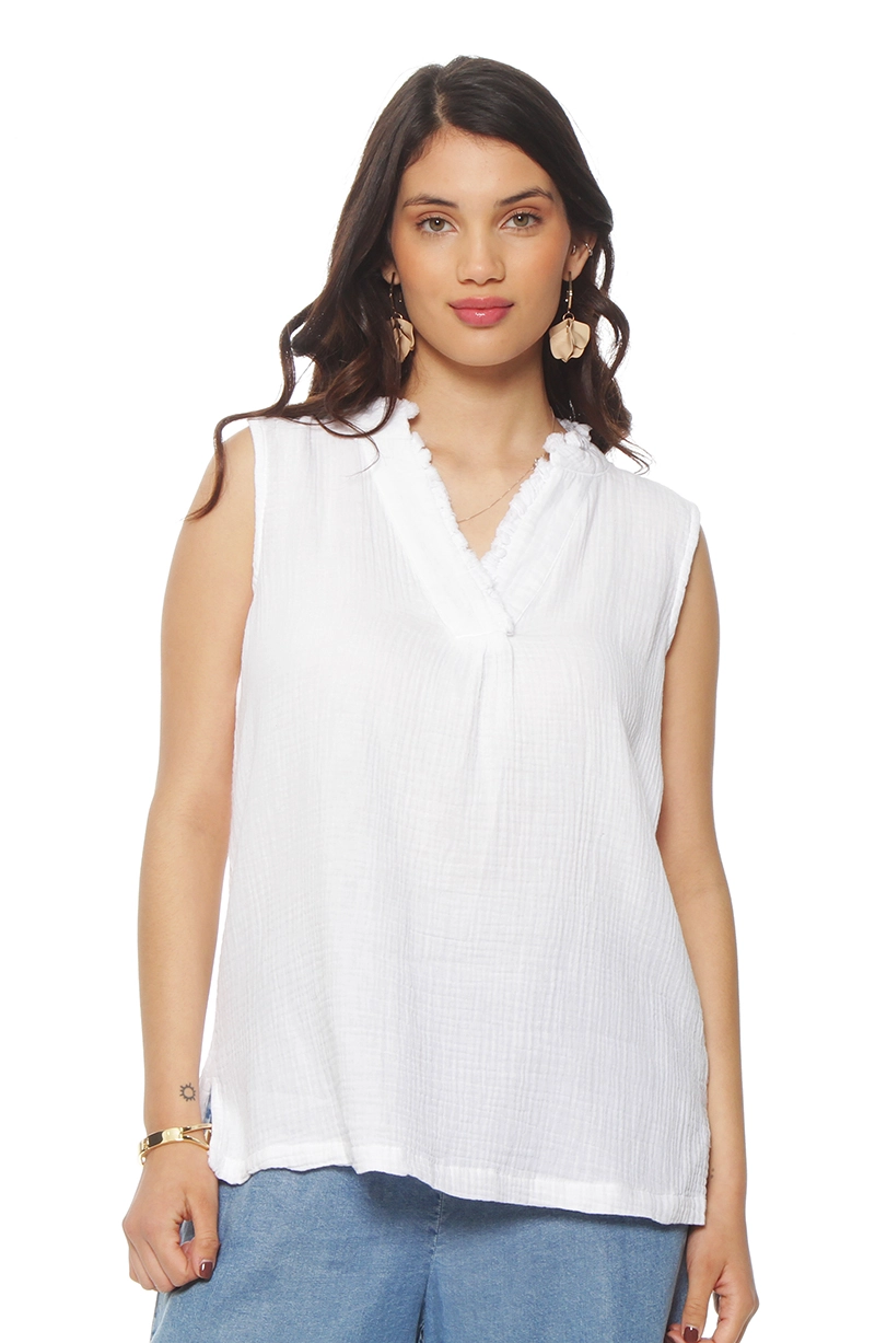BLUSA SIN MANGA SOLIDO ESCOTE V - 1