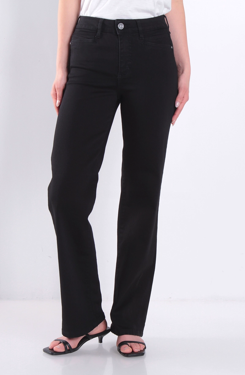 JEANS MUJER RECTO TIRO ALTO BASICO PRETINA UN BOTON - 1