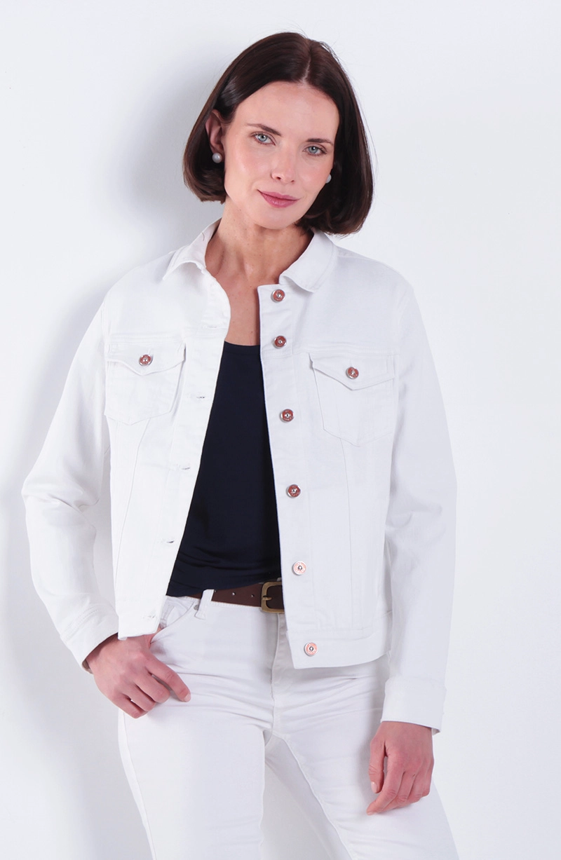 CHAQUETA DENIM  BASICA MANGA LARGA ABOTONADA CON BOLSILLO - 1