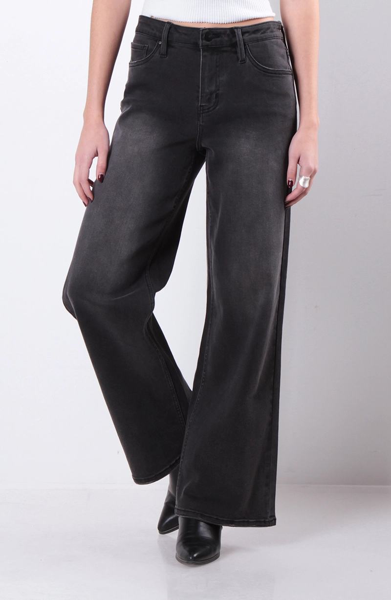 JEANS MUJER  WIDE LEG TIRO ALTO PRETINA  BASICA 1 BOTON - 1