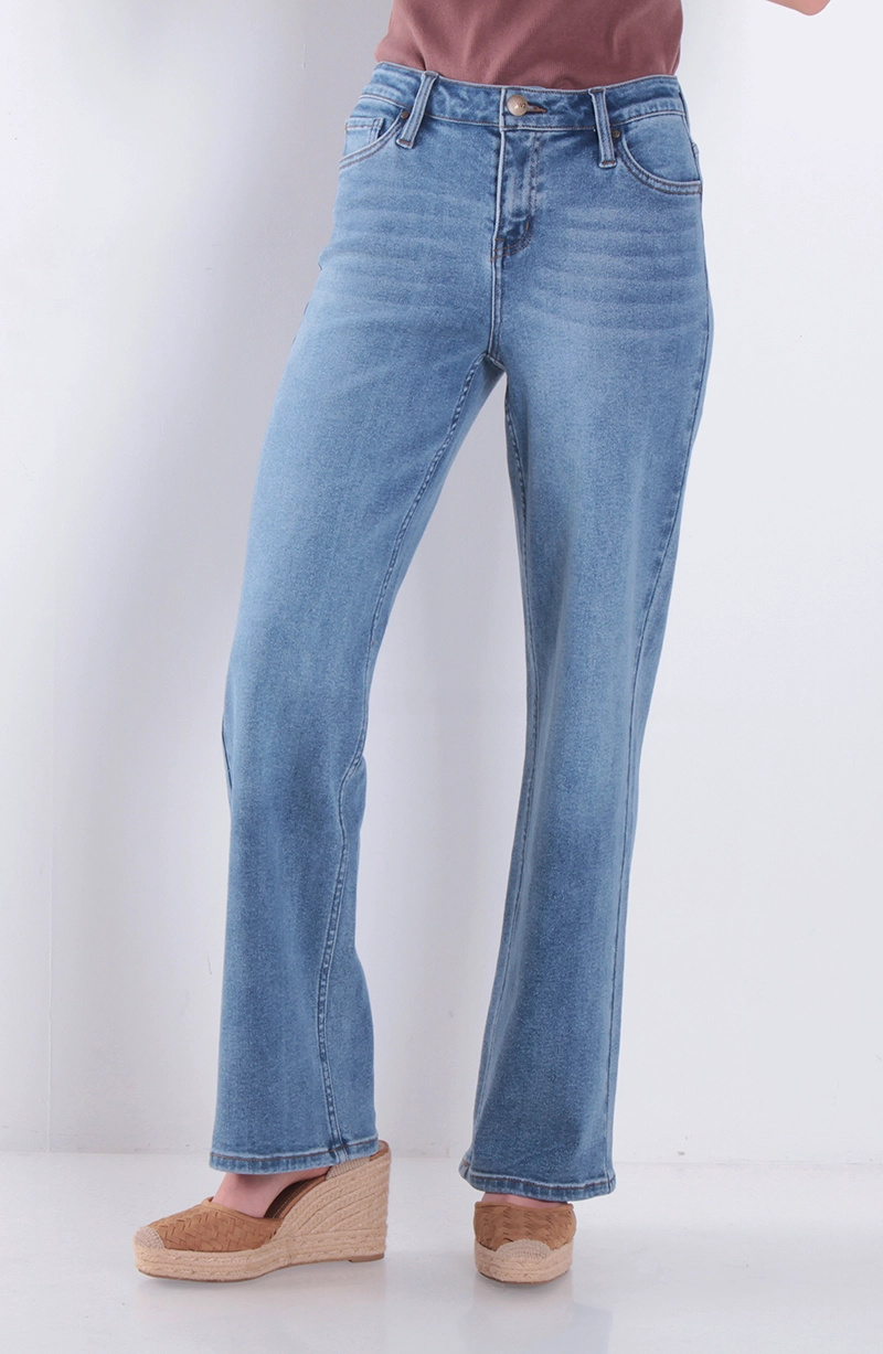 JEANS MUJER WIDE LEG TIRO ALTO PRETINA BASICA 1 BOTON - 1