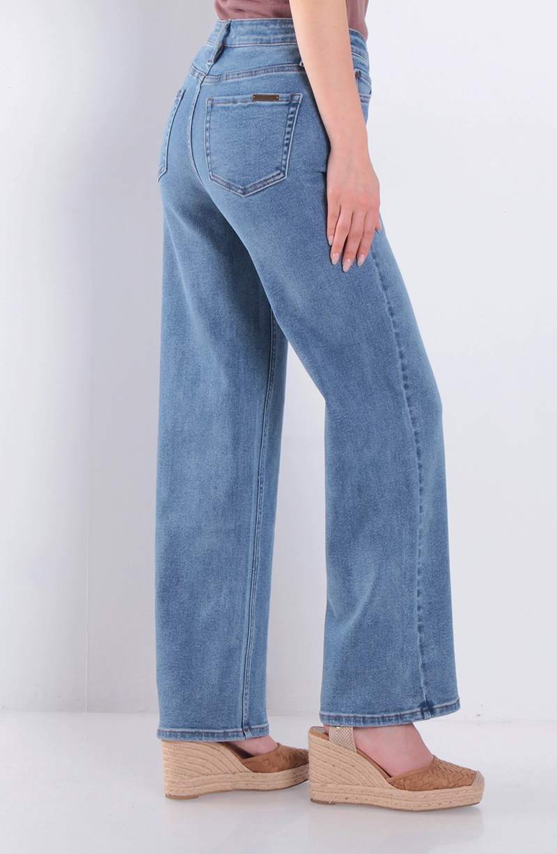 JEANS MUJER WIDE LEG TIRO ALTO PRETINA BASICA 1 BOTON - 4