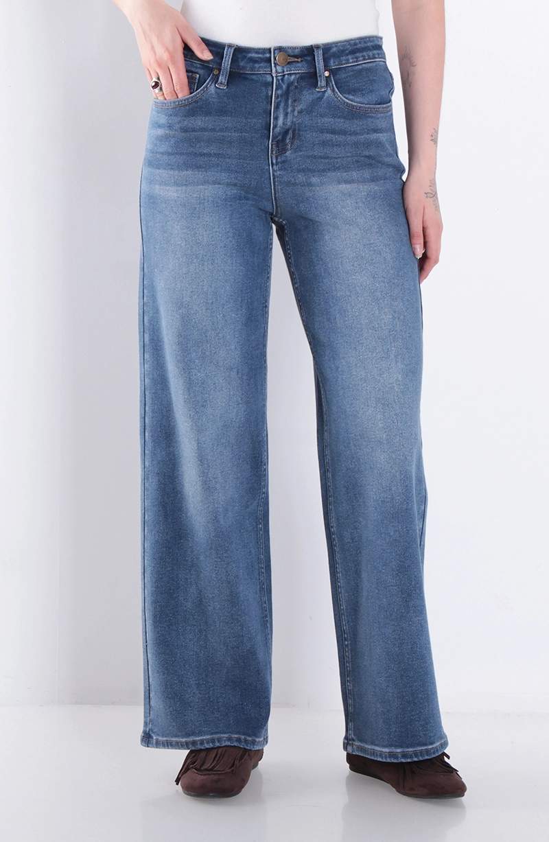 JEANS MUJER WIDE LEG TIRO ALTO PRETINA BASICA 1 BOTON - 1