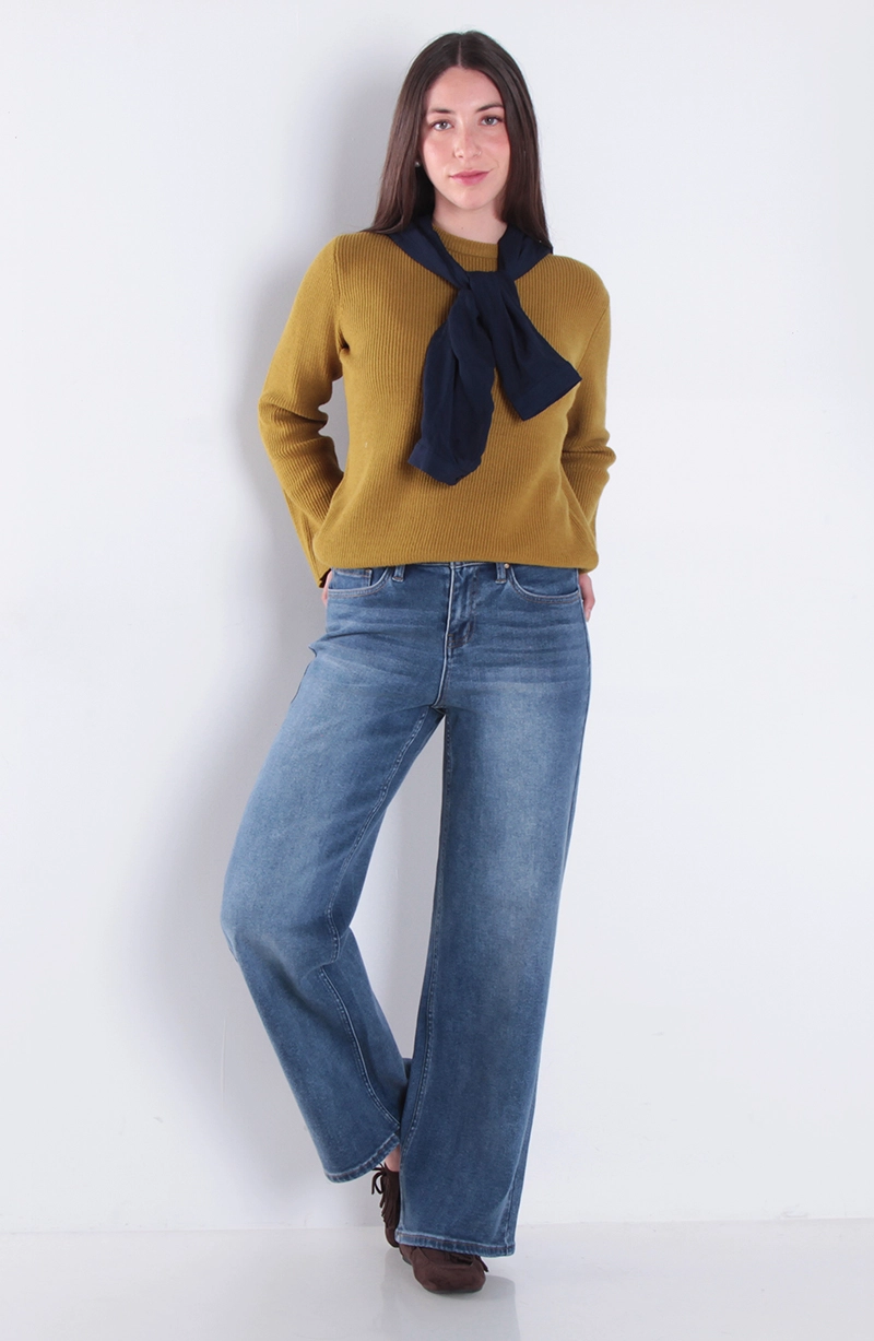 JEANS MUJER WIDE LEG TIRO ALTO PRETINA BASICA 1 BOTON - 3