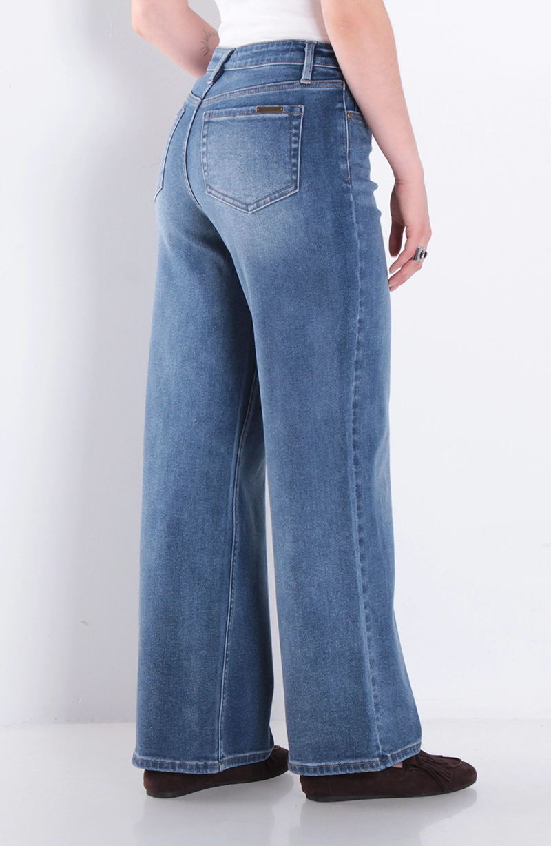 JEANS MUJER WIDE LEG TIRO ALTO PRETINA BASICA 1 BOTON - 4