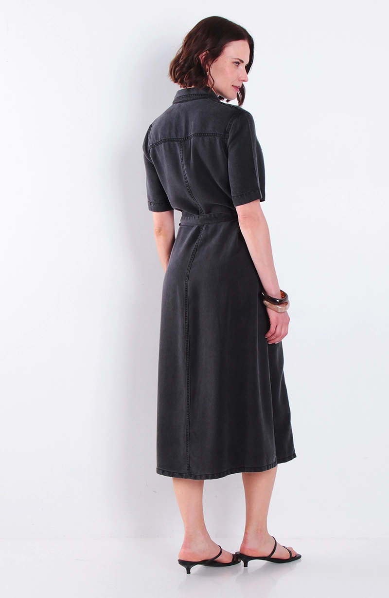 VESTIDO LYOCELL MANGA CORTA CON BOLSILLOS Y LAZO EN CINTURA - 4