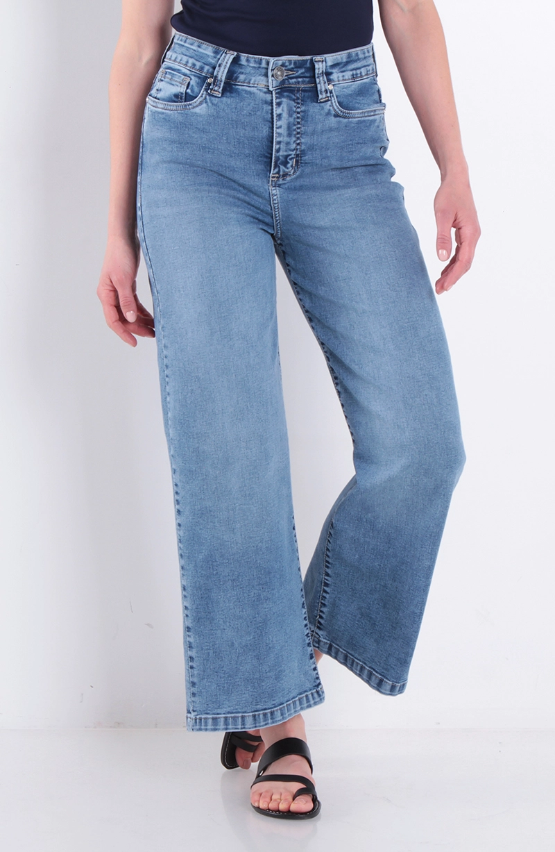 JEANS MUJER CROPPED WIDE LEG TIRO ALTO PRETINA BASICA - 1