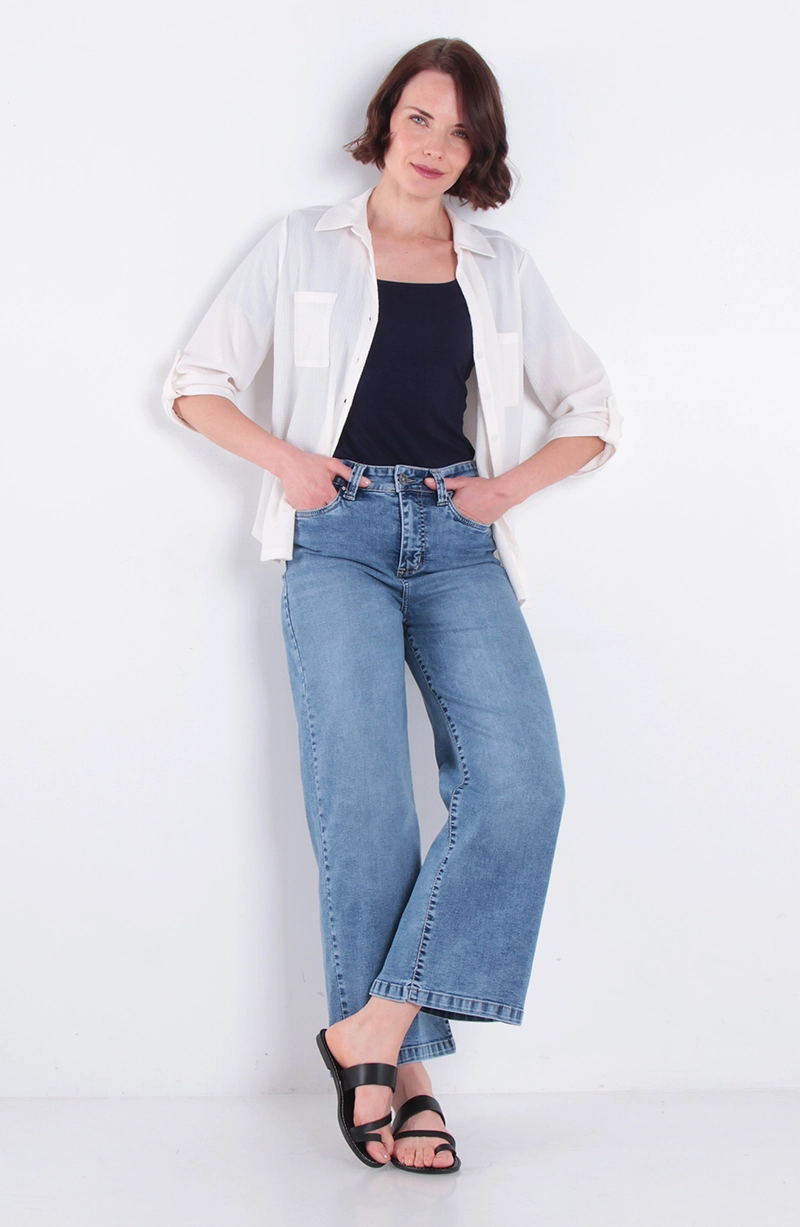 JEANS MUJER CROPPED WIDE LEG TIRO ALTO PRETINA BASICA - 3