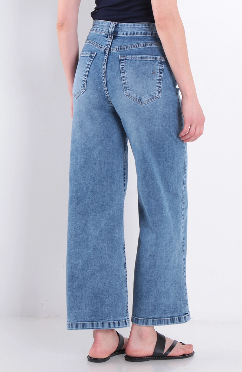 JEANS MUJER CROPPED WIDE LEG TIRO ALTO PRETINA BASICA - 4