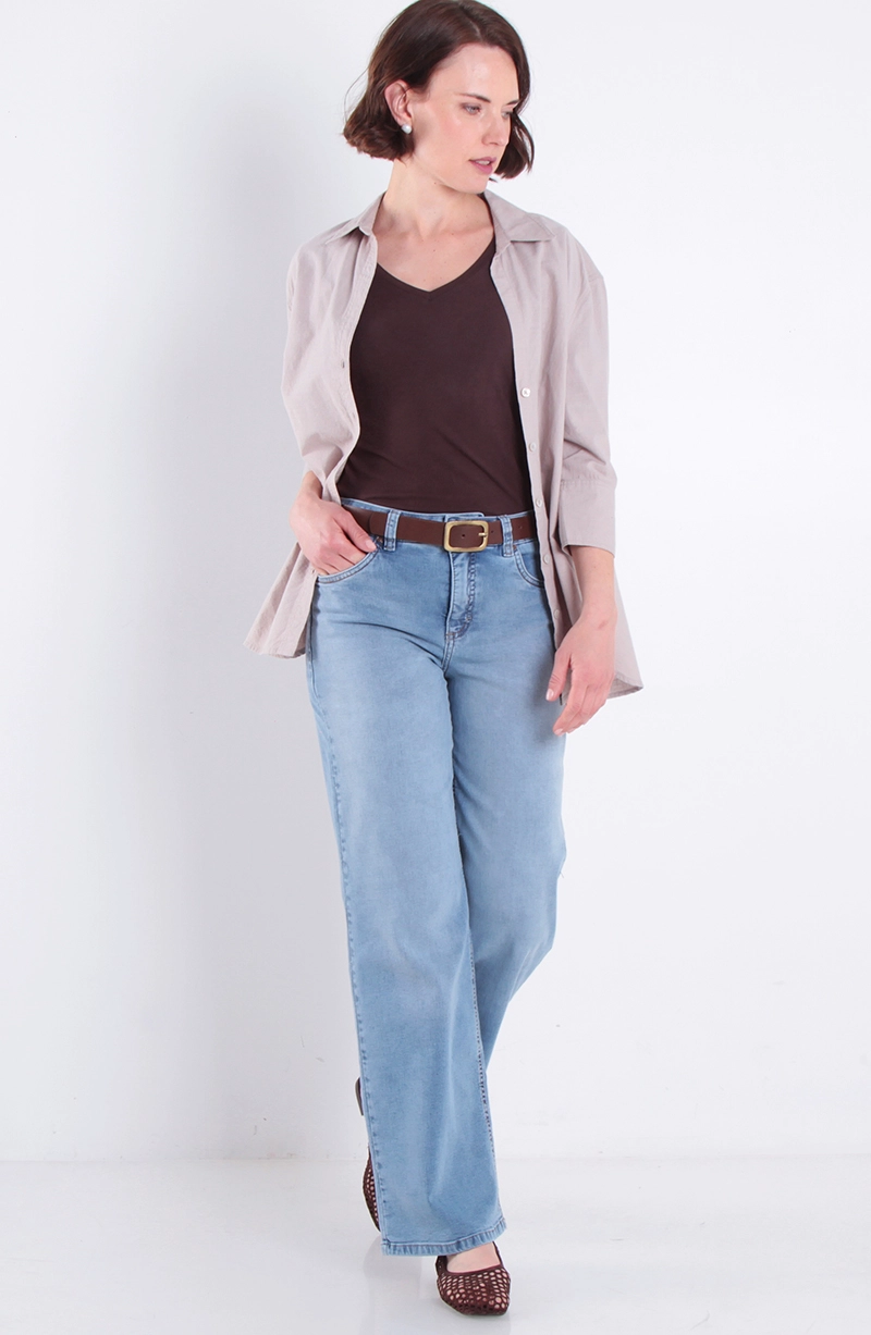 JEANS MUJER WIDE LEG TIRO ALTO PRETINA BASICA 1 BOTON - 3