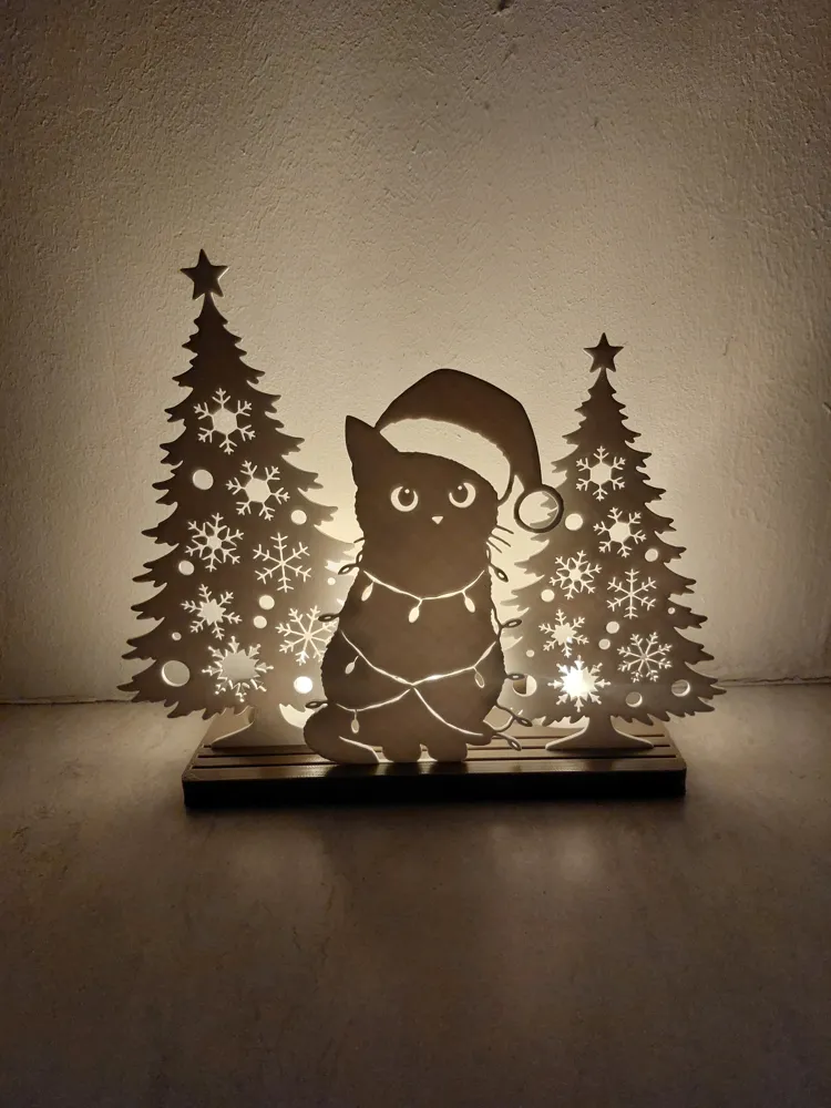 DECORACION - SILUETA DE GATO NAVIDEÑO BLANCO - 1